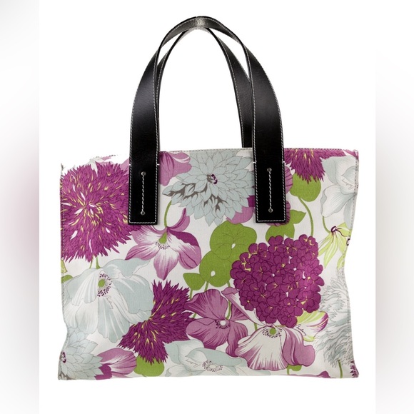 Rare Burberry London Floral Pattern Canvas Leather Tote Bag EUC